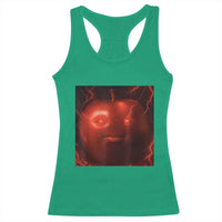 Evil Freaky Apple Meme Racerback Tank Top Creepy Dark AI Fruit Face With Glowing Eyes - Wonder Print Shop
