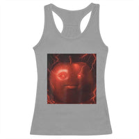 Evil Freaky Apple Meme Racerback Tank Top Creepy Dark AI Fruit Face With Glowing Eyes - Wonder Print Shop