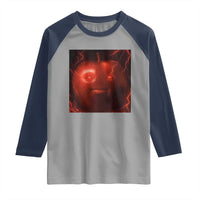 Evil Freaky Apple Meme Raglan Shirt Creepy Dark AI Fruit Face With Glowing Eyes - Wonder Print Shop