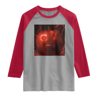Evil Freaky Apple Meme Raglan Shirt Creepy Dark AI Fruit Face With Glowing Eyes - Wonder Print Shop
