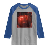 Evil Freaky Apple Meme Raglan Shirt Creepy Dark AI Fruit Face With Glowing Eyes - Wonder Print Shop