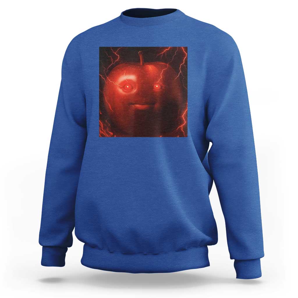 Evil Freaky Apple Meme Sweatshirt Creepy Dark AI Fruit Face With Glowing Eyes - Wonder Print Shop