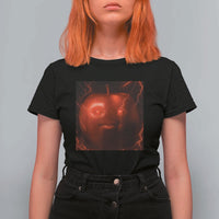 Evil Freaky Apple Meme T Shirt For Women Creepy Dark AI Fruit Face With Glowing Eyes - Wonder Print Shop