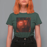 Evil Freaky Apple Meme T Shirt For Women Creepy Dark AI Fruit Face With Glowing Eyes - Wonder Print Shop