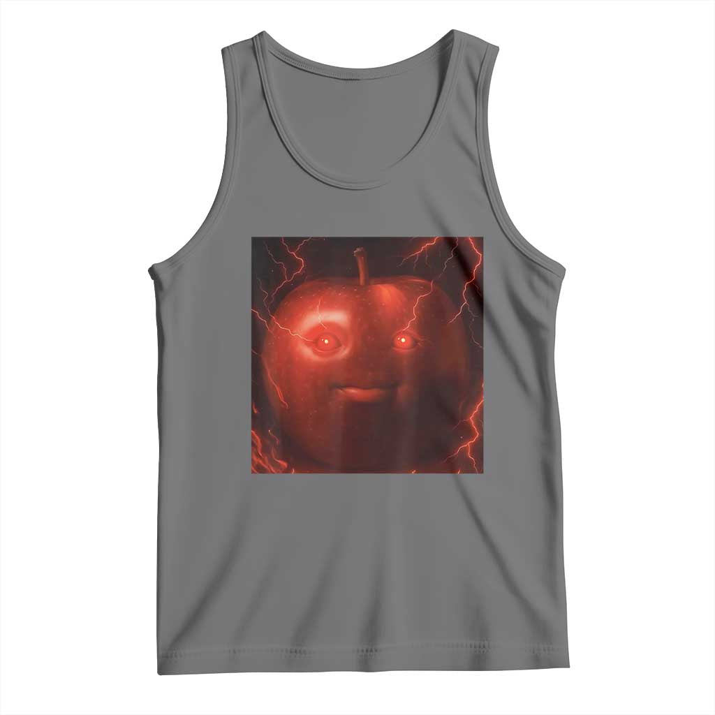 Evil Freaky Apple Meme Tank Top Creepy Dark AI Fruit Face With Glowing Eyes - Wonder Print Shop