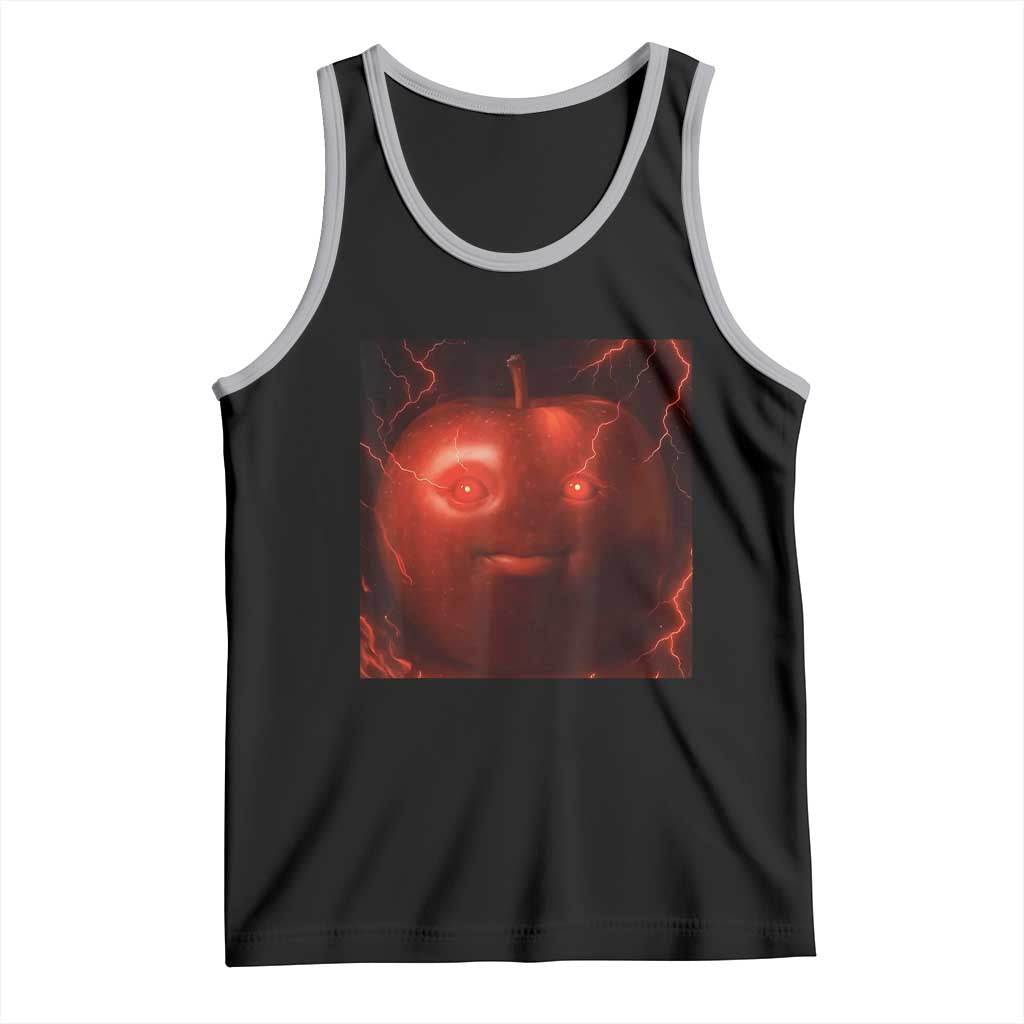 Evil Freaky Apple Meme Tank Top Creepy Dark AI Fruit Face With Glowing Eyes - Wonder Print Shop