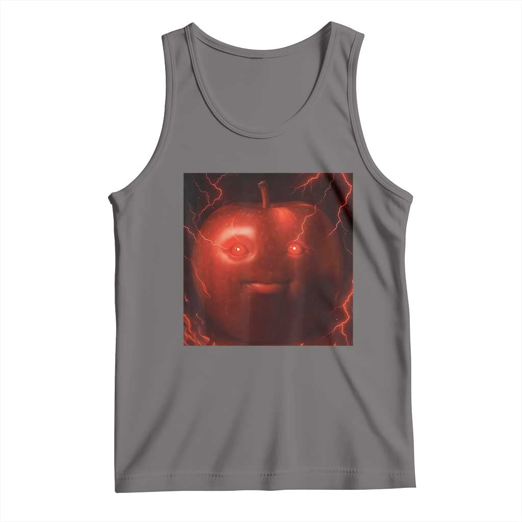Evil Freaky Apple Meme Tank Top Creepy Dark AI Fruit Face With Glowing Eyes - Wonder Print Shop