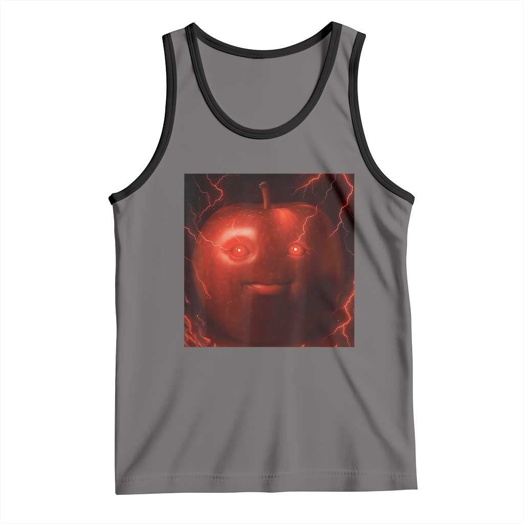 Evil Freaky Apple Meme Tank Top Creepy Dark AI Fruit Face With Glowing Eyes - Wonder Print Shop