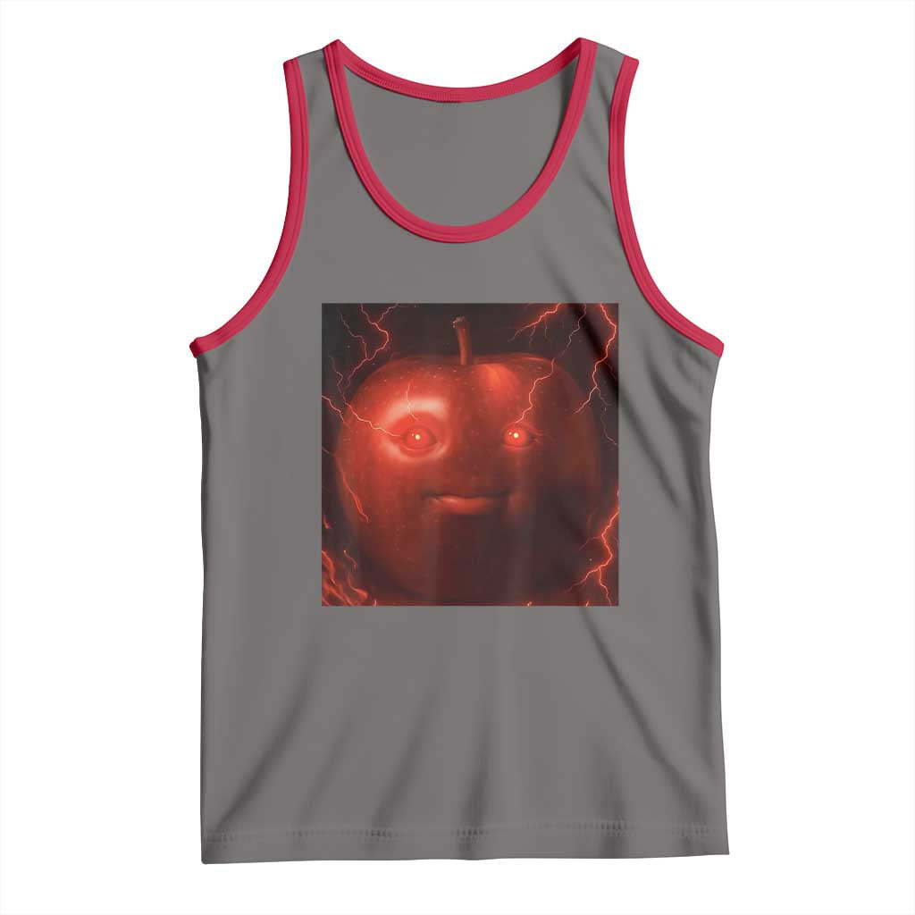Evil Freaky Apple Meme Tank Top Creepy Dark AI Fruit Face With Glowing Eyes - Wonder Print Shop