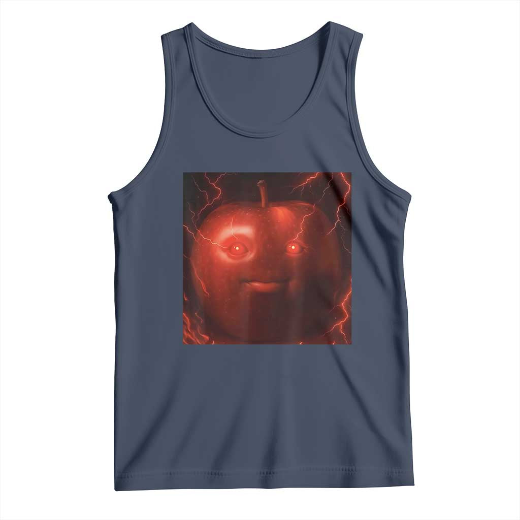 Evil Freaky Apple Meme Tank Top Creepy Dark AI Fruit Face With Glowing Eyes - Wonder Print Shop
