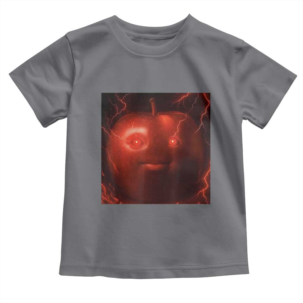 Evil Freaky Apple Meme Toddler T Shirt Creepy Dark AI Fruit Face With Glowing Eyes - Wonder Print Shop