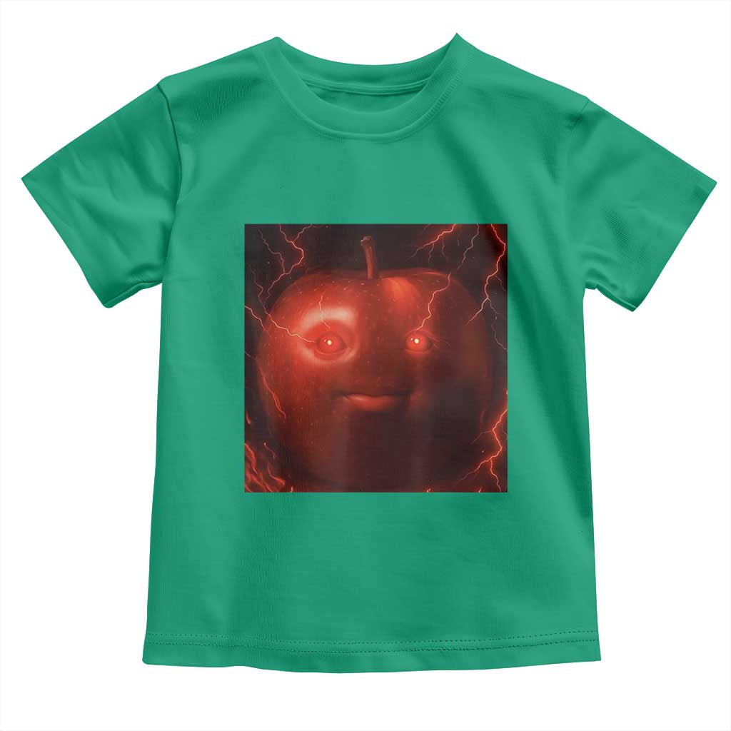 Evil Freaky Apple Meme Toddler T Shirt Creepy Dark AI Fruit Face With Glowing Eyes - Wonder Print Shop