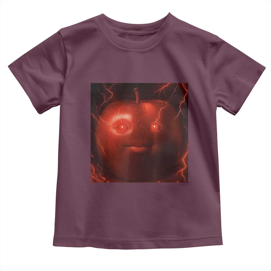Evil Freaky Apple Meme Toddler T Shirt Creepy Dark AI Fruit Face With Glowing Eyes - Wonder Print Shop