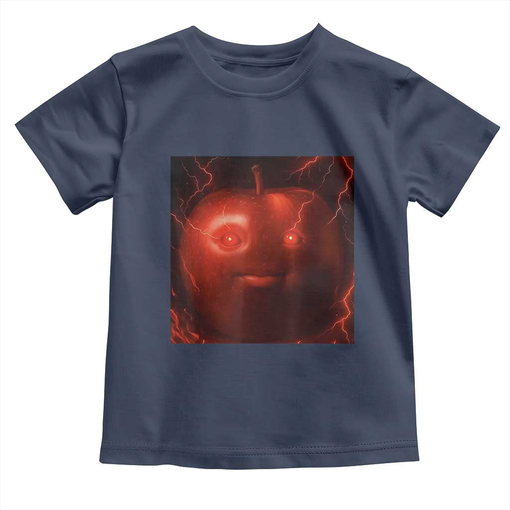 Evil Freaky Apple Meme Toddler T Shirt Creepy Dark AI Fruit Face With Glowing Eyes - Wonder Print Shop