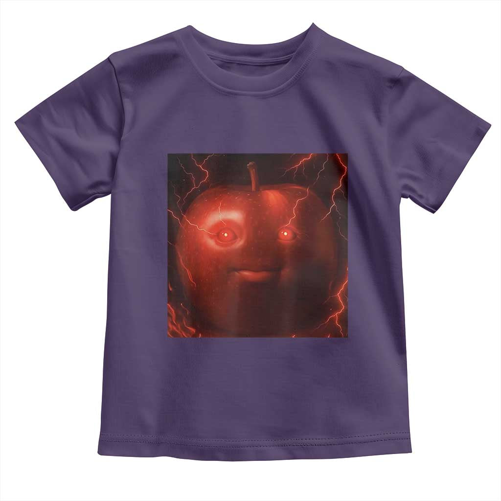 Evil Freaky Apple Meme Toddler T Shirt Creepy Dark AI Fruit Face With Glowing Eyes - Wonder Print Shop