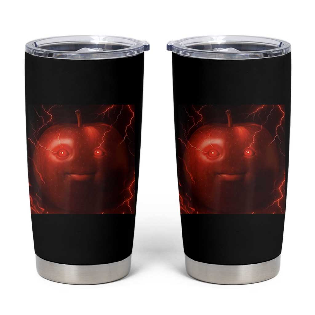 Evil Freaky Apple Meme Tumbler Cup Creepy Dark AI Fruit Face With Glowing Eyes - Wonder Print Shop
