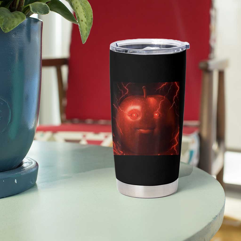 Evil Freaky Apple Meme Tumbler Cup Creepy Dark AI Fruit Face With Glowing Eyes - Wonder Print Shop
