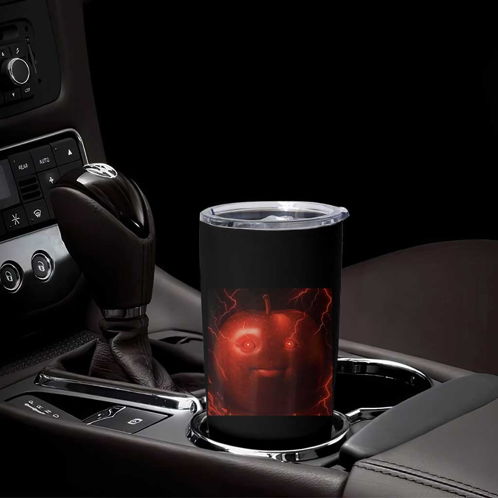 Evil Freaky Apple Meme Tumbler Cup Creepy Dark AI Fruit Face With Glowing Eyes - Wonder Print Shop
