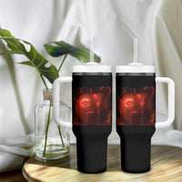 Evil Freaky Apple Meme Tumbler With Handle Creepy Dark AI Fruit Face With Glowing Eyes - Wonder Print Shop