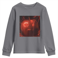 Evil Freaky Apple Meme Youth Sweatshirt Creepy Dark AI Fruit Face With Glowing Eyes - Wonder Print Shop