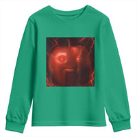 Evil Freaky Apple Meme Youth Sweatshirt Creepy Dark AI Fruit Face With Glowing Eyes - Wonder Print Shop