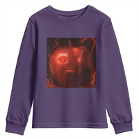 Evil Freaky Apple Meme Youth Sweatshirt Creepy Dark AI Fruit Face With Glowing Eyes - Wonder Print Shop