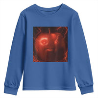 Evil Freaky Apple Meme Youth Sweatshirt Creepy Dark AI Fruit Face With Glowing Eyes - Wonder Print Shop