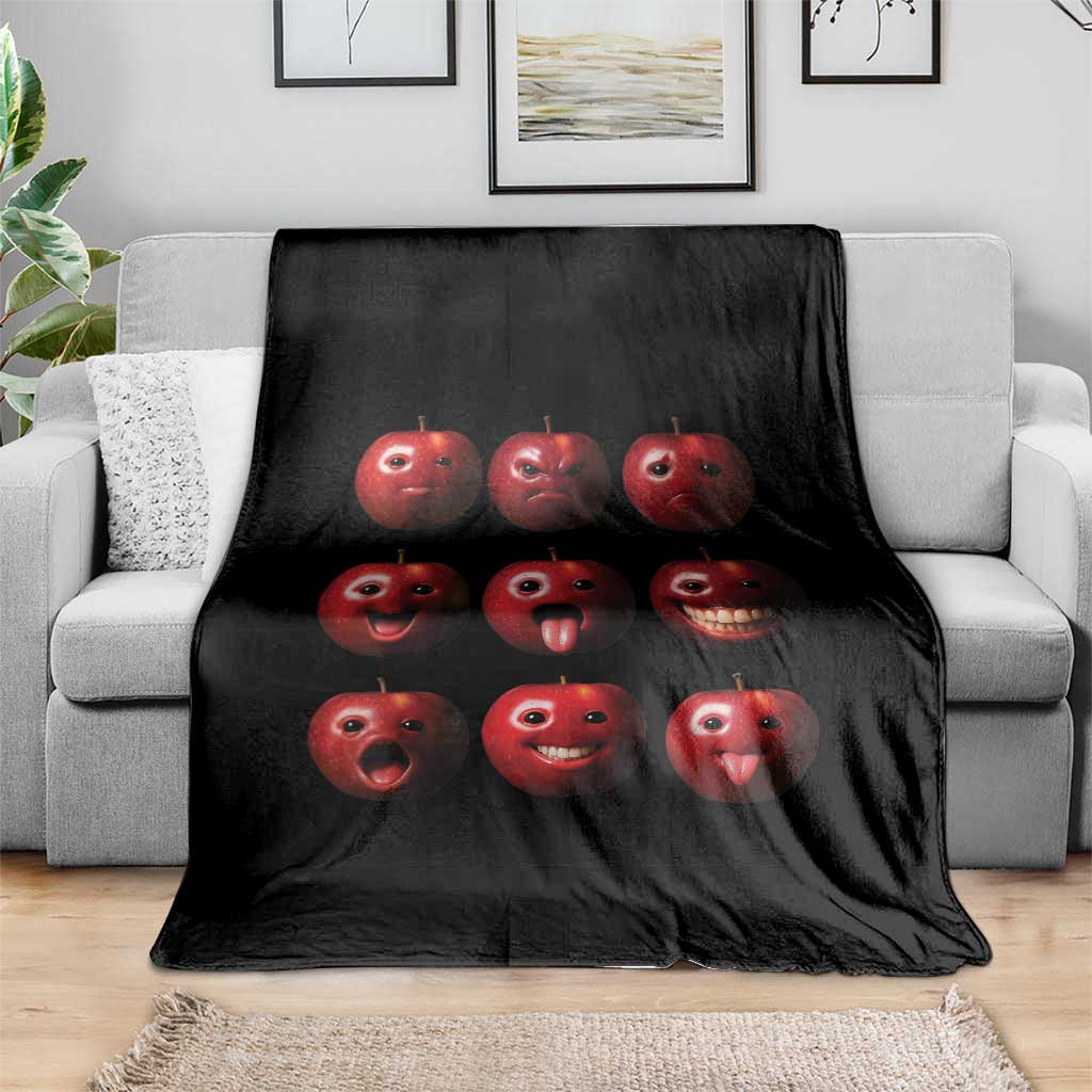Funny Freaky Apple Faces Meme Graphic Throw Blanket Surreal Weird AI Fruit Emotions - Wonder Print Shop