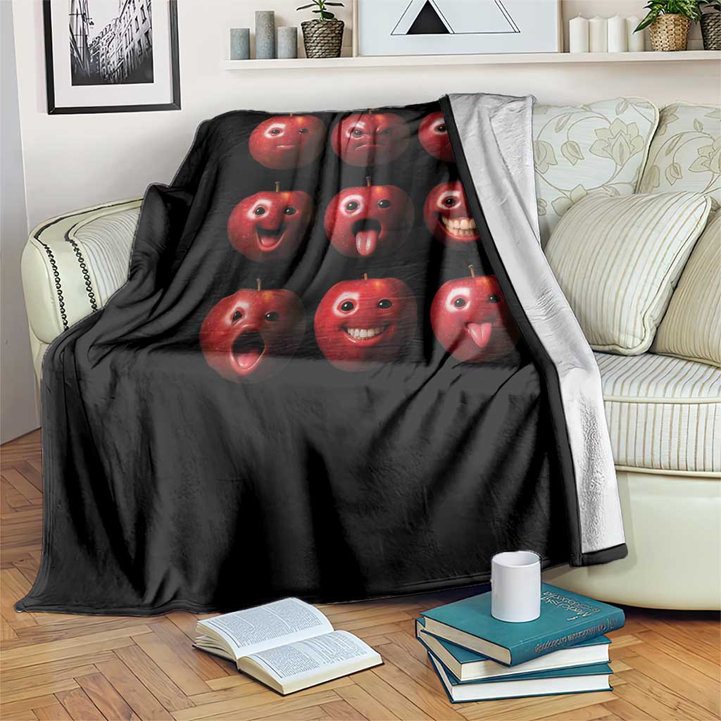 Funny Freaky Apple Faces Meme Graphic Throw Blanket Surreal Weird AI Fruit Emotions - Wonder Print Shop