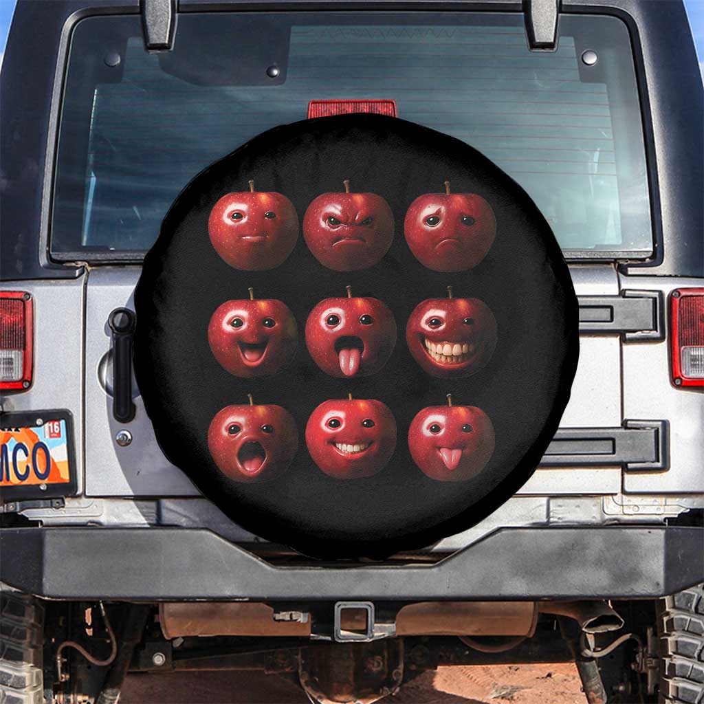 Funny Freaky Apple Faces Meme Graphic Spare Tire Cover Surreal Weird AI Fruit Emotions - Wonder Print Shop