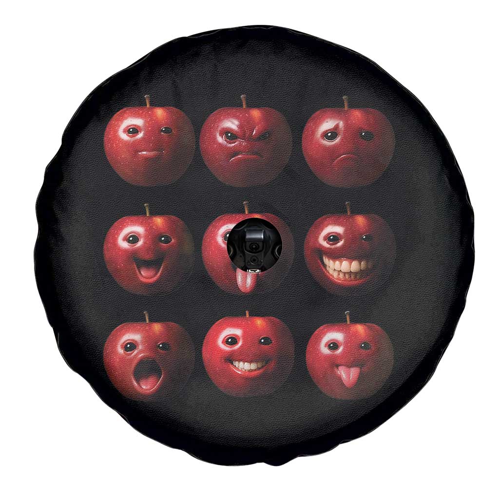Funny Freaky Apple Faces Meme Graphic Spare Tire Cover Surreal Weird AI Fruit Emotions - Wonder Print Shop