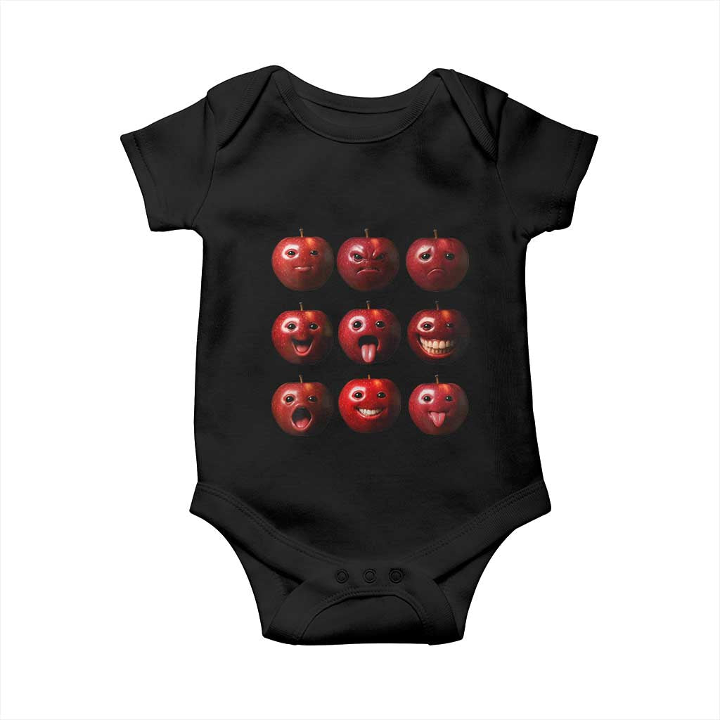 Funny Freaky Apple Faces Meme Graphic Baby Onesie Surreal Weird AI Fruit Emotions - Wonder Print Shop