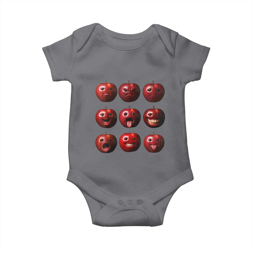 Funny Freaky Apple Faces Meme Graphic Baby Onesie Surreal Weird AI Fruit Emotions - Wonder Print Shop