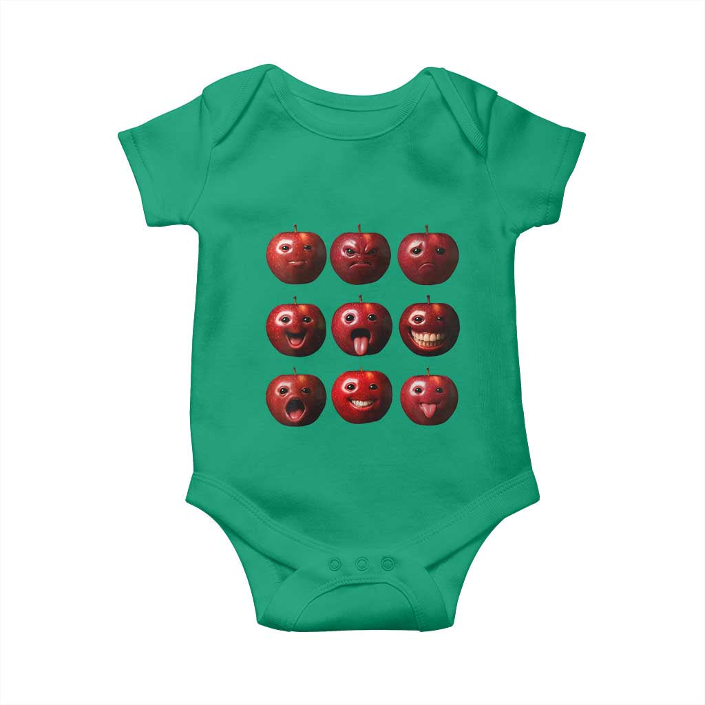 Funny Freaky Apple Faces Meme Graphic Baby Onesie Surreal Weird AI Fruit Emotions - Wonder Print Shop