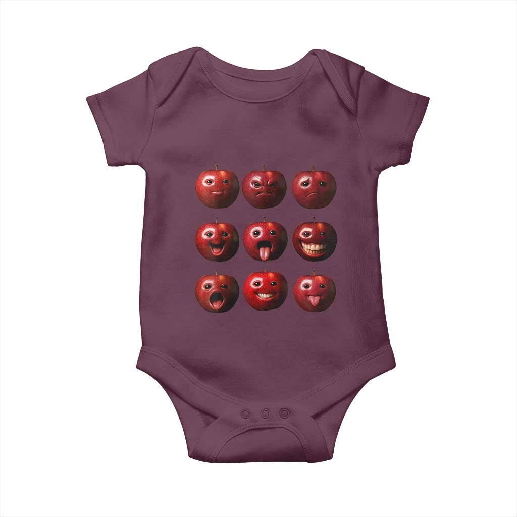 Funny Freaky Apple Faces Meme Graphic Baby Onesie Surreal Weird AI Fruit Emotions - Wonder Print Shop