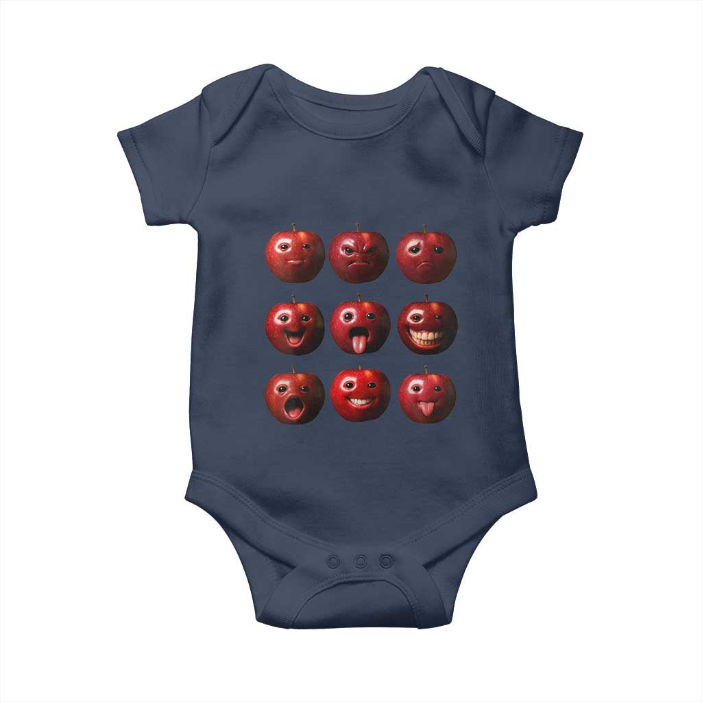 Funny Freaky Apple Faces Meme Graphic Baby Onesie Surreal Weird AI Fruit Emotions - Wonder Print Shop