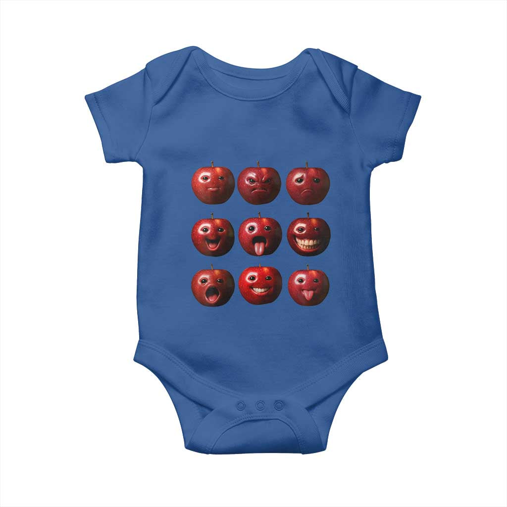 Funny Freaky Apple Faces Meme Graphic Baby Onesie Surreal Weird AI Fruit Emotions - Wonder Print Shop
