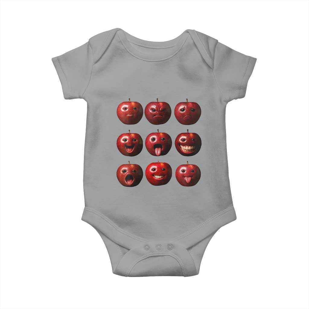Funny Freaky Apple Faces Meme Graphic Baby Onesie Surreal Weird AI Fruit Emotions - Wonder Print Shop