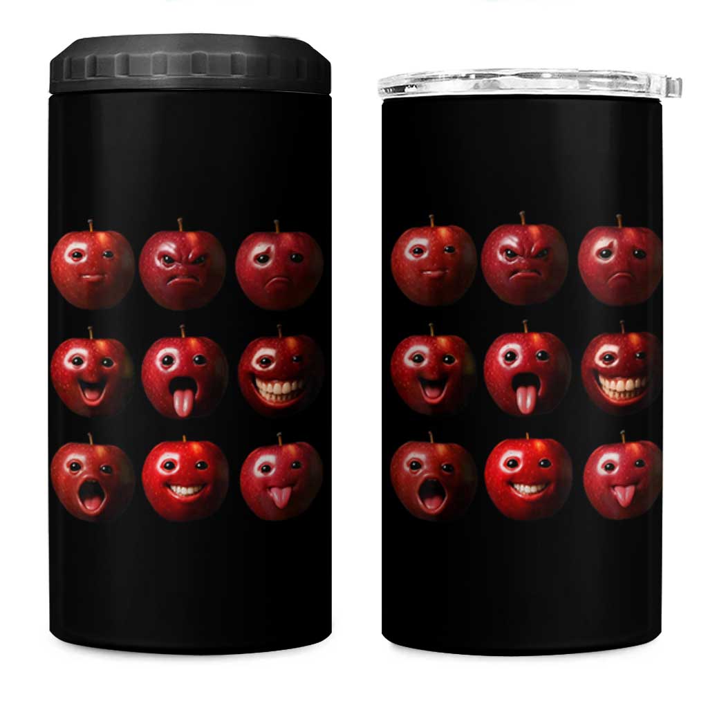 Funny Freaky Apple Faces Meme Graphic 4 in 1 Can Cooler Tumbler Surreal Weird AI Fruit Emotions - Wonder Print Shop