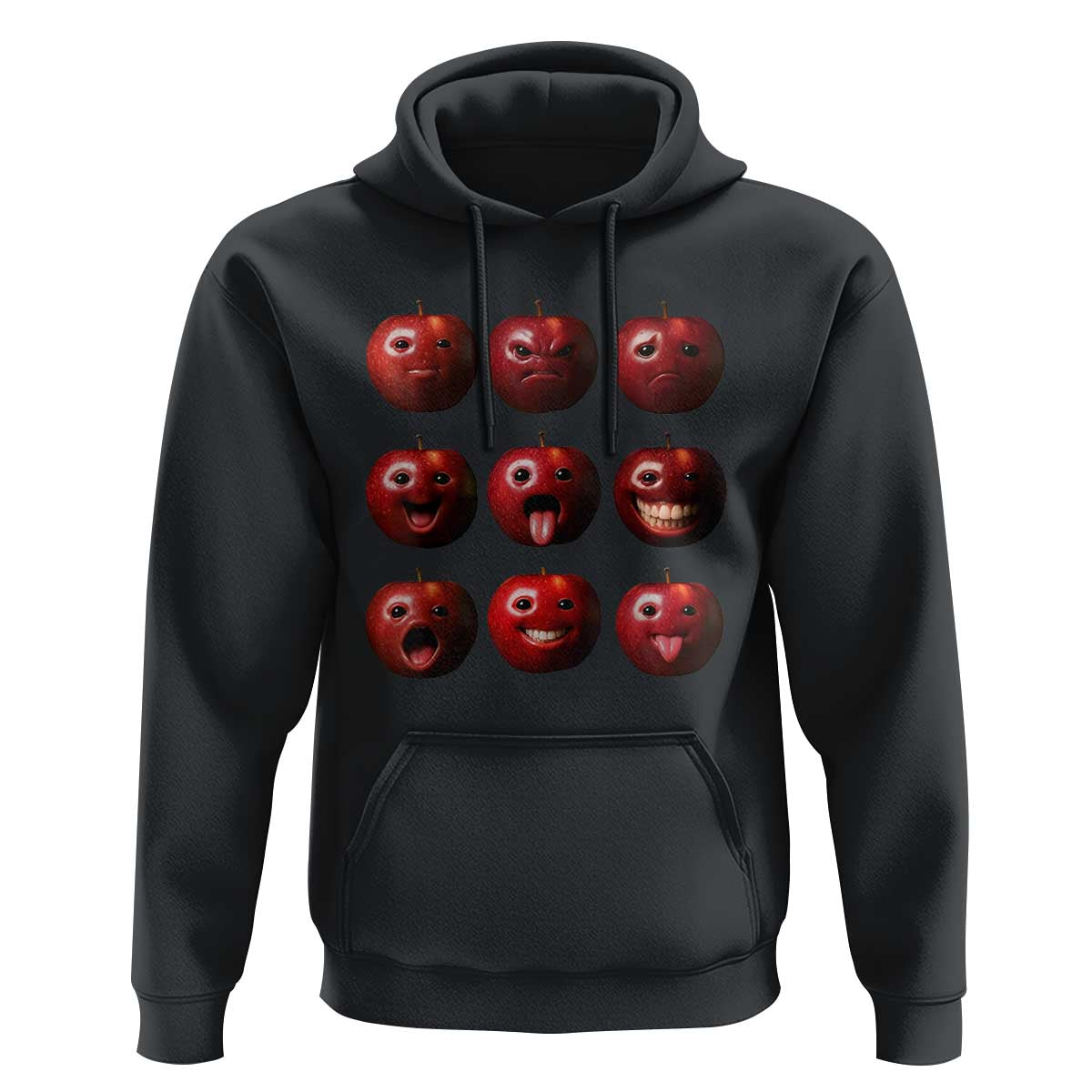 Funny Freaky Apple Faces Meme Graphic Hoodie Surreal Weird AI Fruit Emotions - Wonder Print Shop