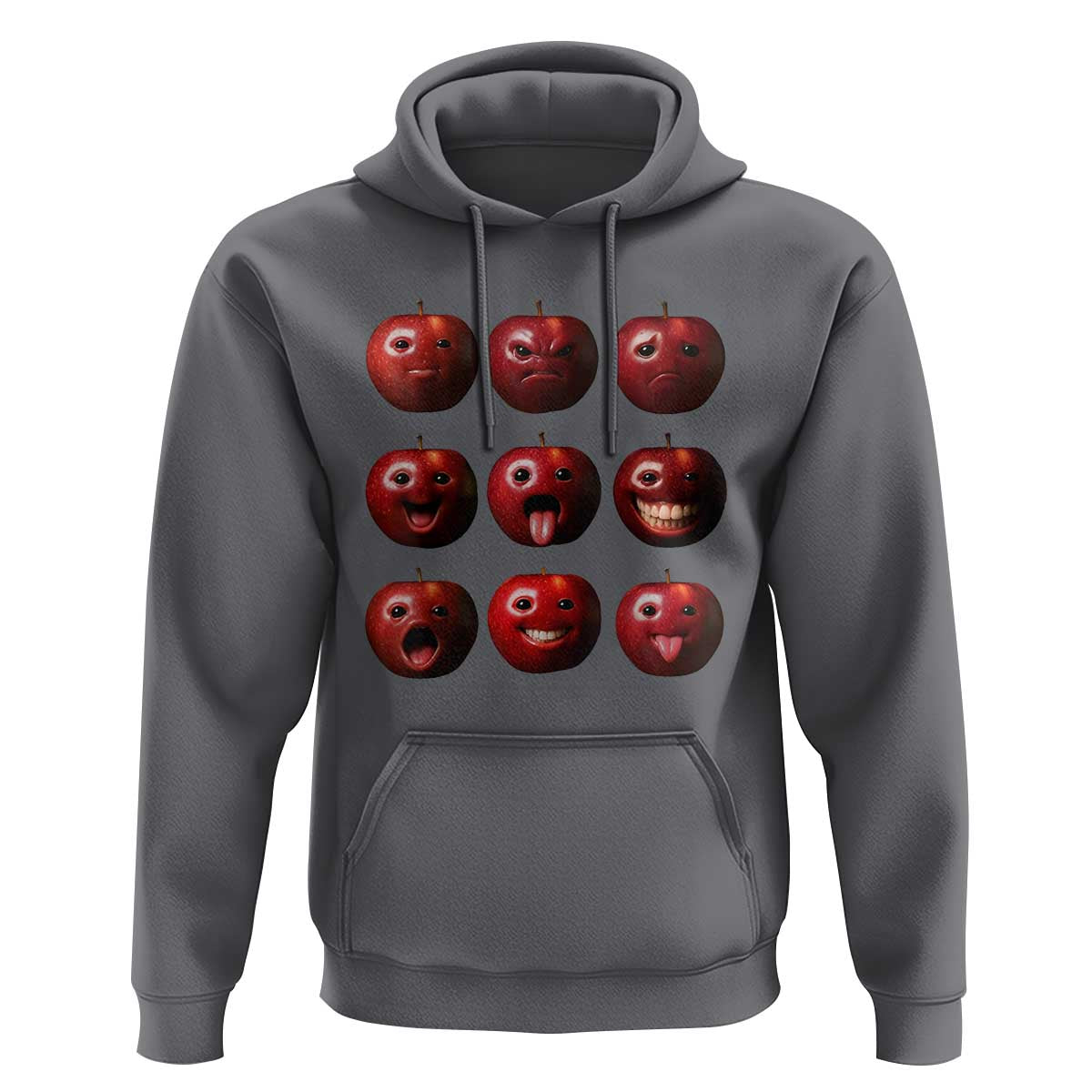 Funny Freaky Apple Faces Meme Graphic Hoodie Surreal Weird AI Fruit Emotions - Wonder Print Shop