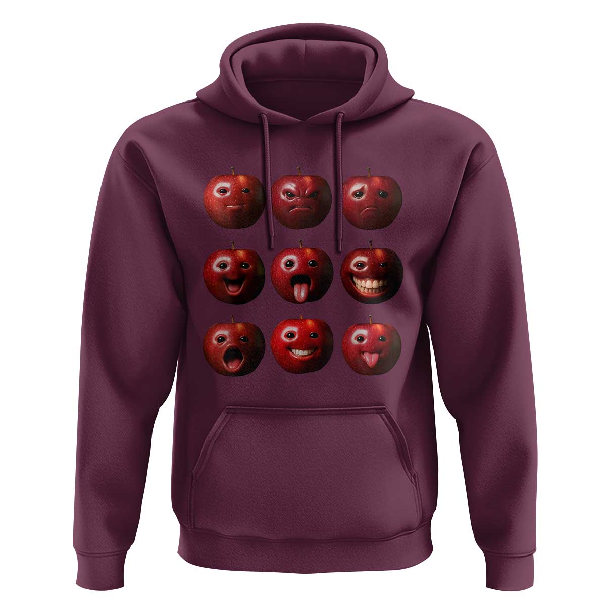 Funny Freaky Apple Faces Meme Graphic Hoodie Surreal Weird AI Fruit Emotions - Wonder Print Shop