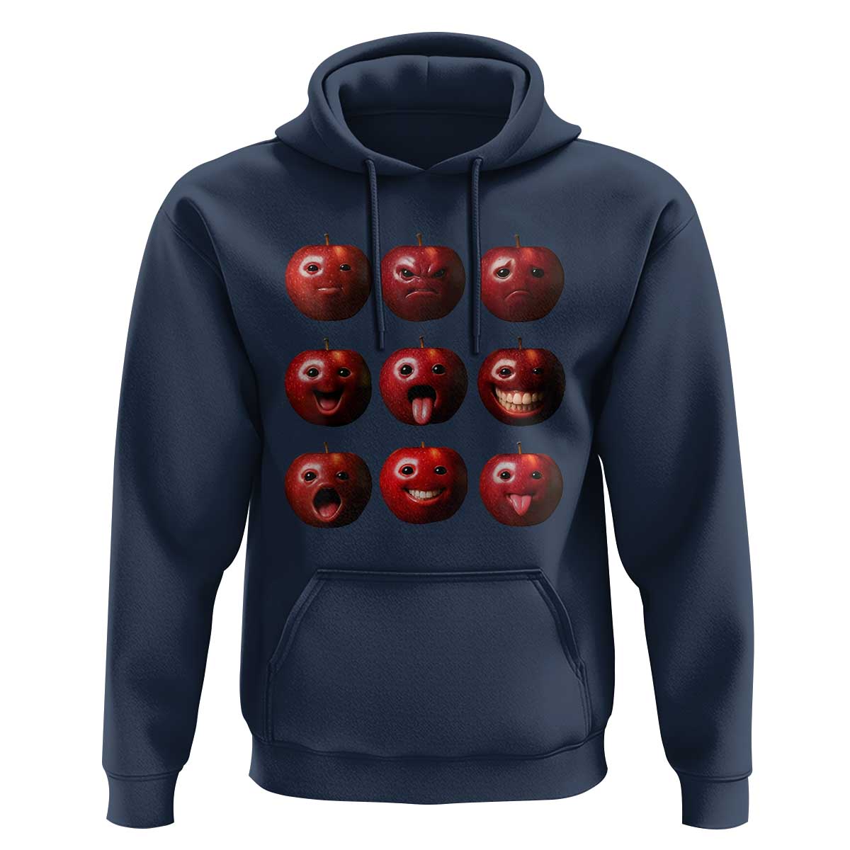 Funny Freaky Apple Faces Meme Graphic Hoodie Surreal Weird AI Fruit Emotions - Wonder Print Shop