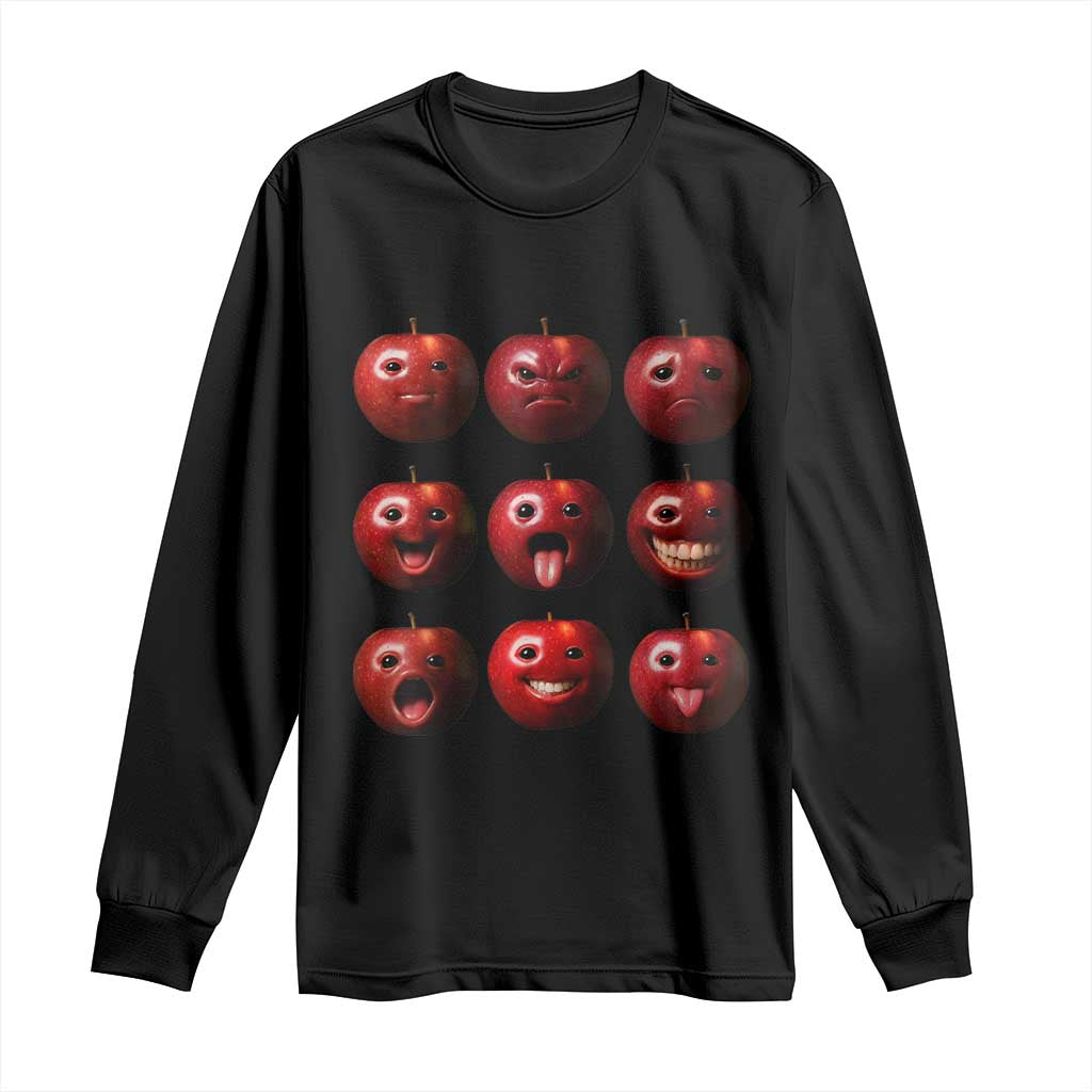 Funny Freaky Apple Faces Meme Graphic Long Sleeve Shirt Surreal Weird AI Fruit Emotions - Wonder Print Shop