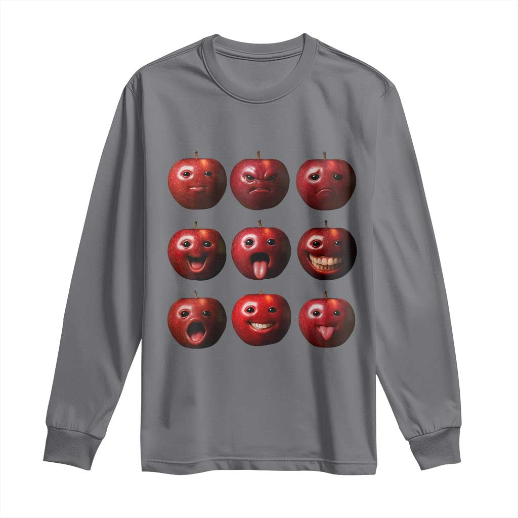 Funny Freaky Apple Faces Meme Graphic Long Sleeve Shirt Surreal Weird AI Fruit Emotions - Wonder Print Shop