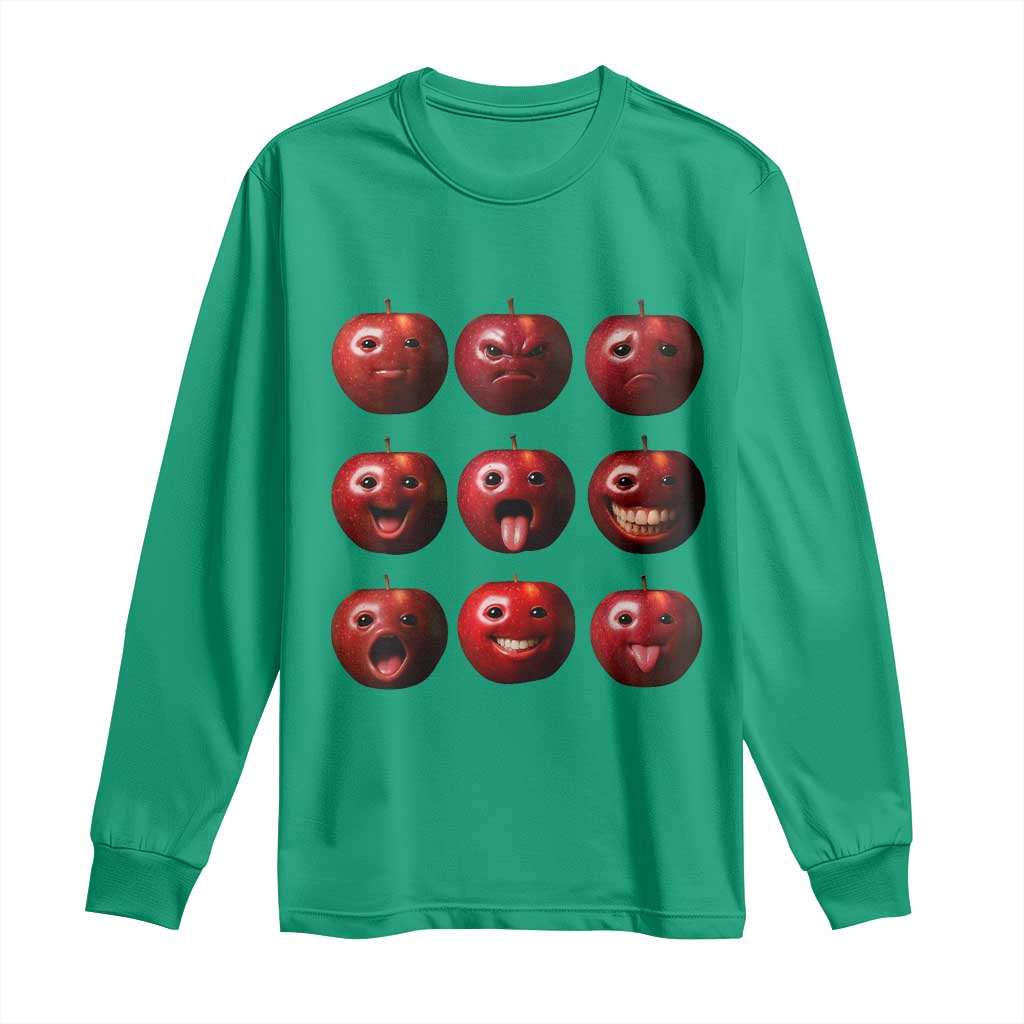 Funny Freaky Apple Faces Meme Graphic Long Sleeve Shirt Surreal Weird AI Fruit Emotions - Wonder Print Shop