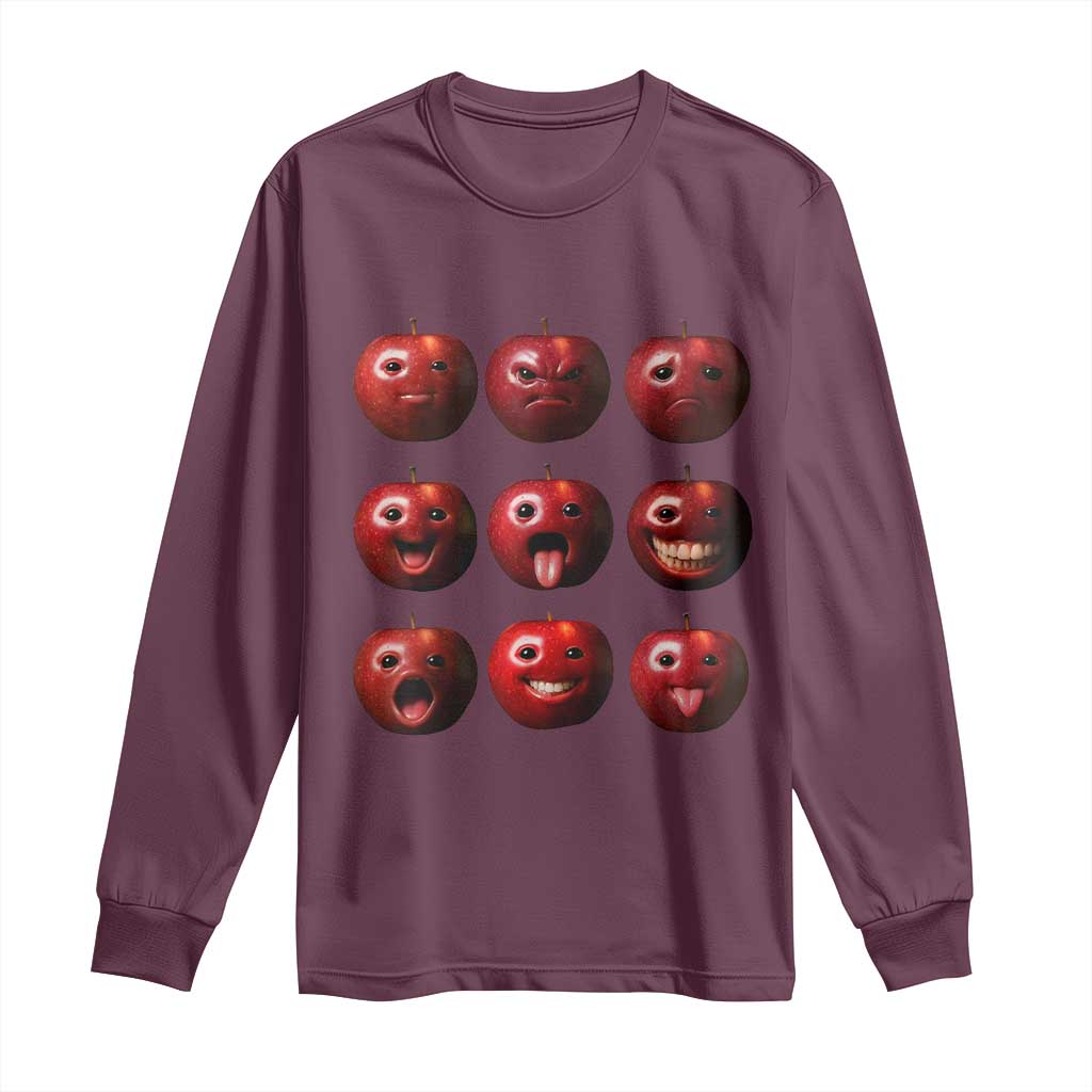 Funny Freaky Apple Faces Meme Graphic Long Sleeve Shirt Surreal Weird AI Fruit Emotions - Wonder Print Shop