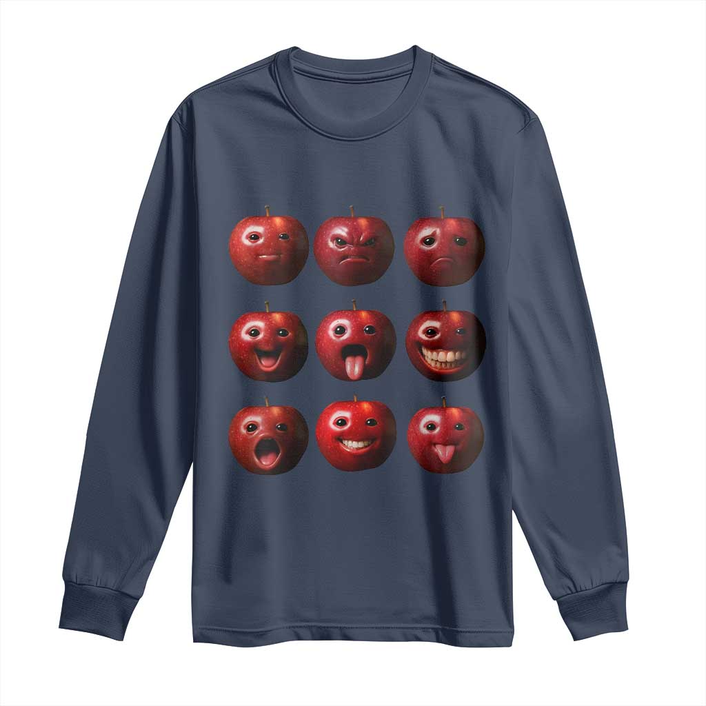 Funny Freaky Apple Faces Meme Graphic Long Sleeve Shirt Surreal Weird AI Fruit Emotions - Wonder Print Shop