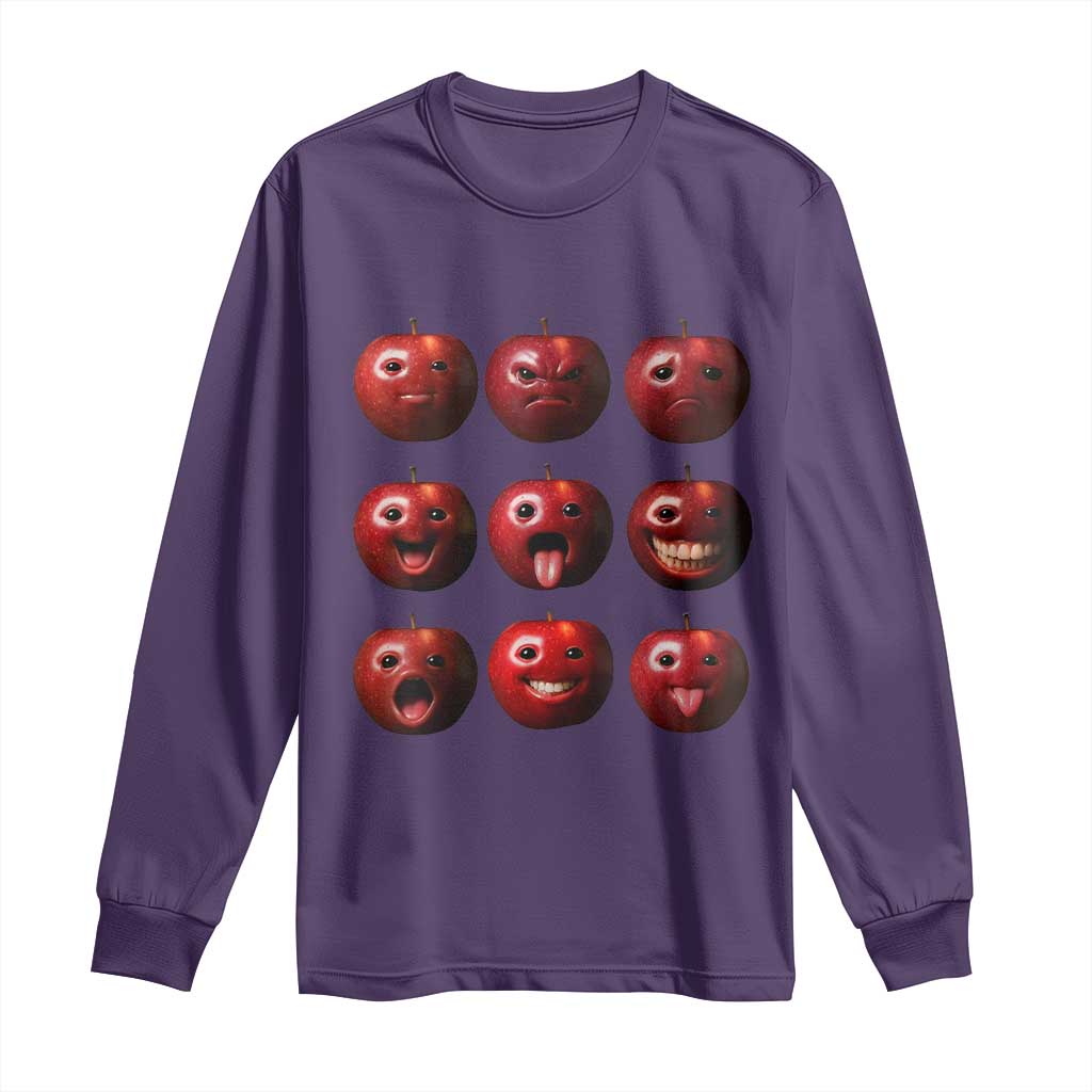 Funny Freaky Apple Faces Meme Graphic Long Sleeve Shirt Surreal Weird AI Fruit Emotions - Wonder Print Shop