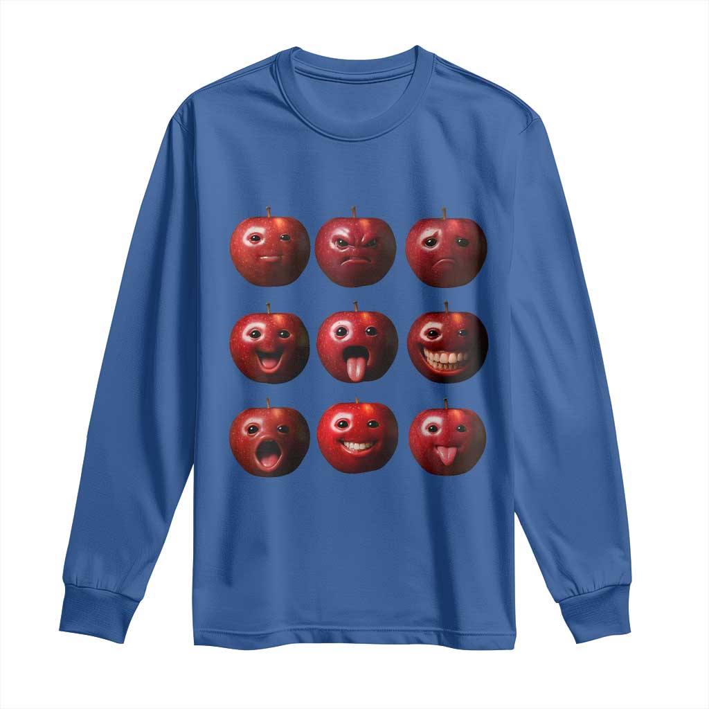 Funny Freaky Apple Faces Meme Graphic Long Sleeve Shirt Surreal Weird AI Fruit Emotions - Wonder Print Shop